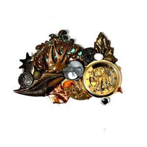 Steampunk Faux Watch Face Gears Art Handmade Project Piece Unique